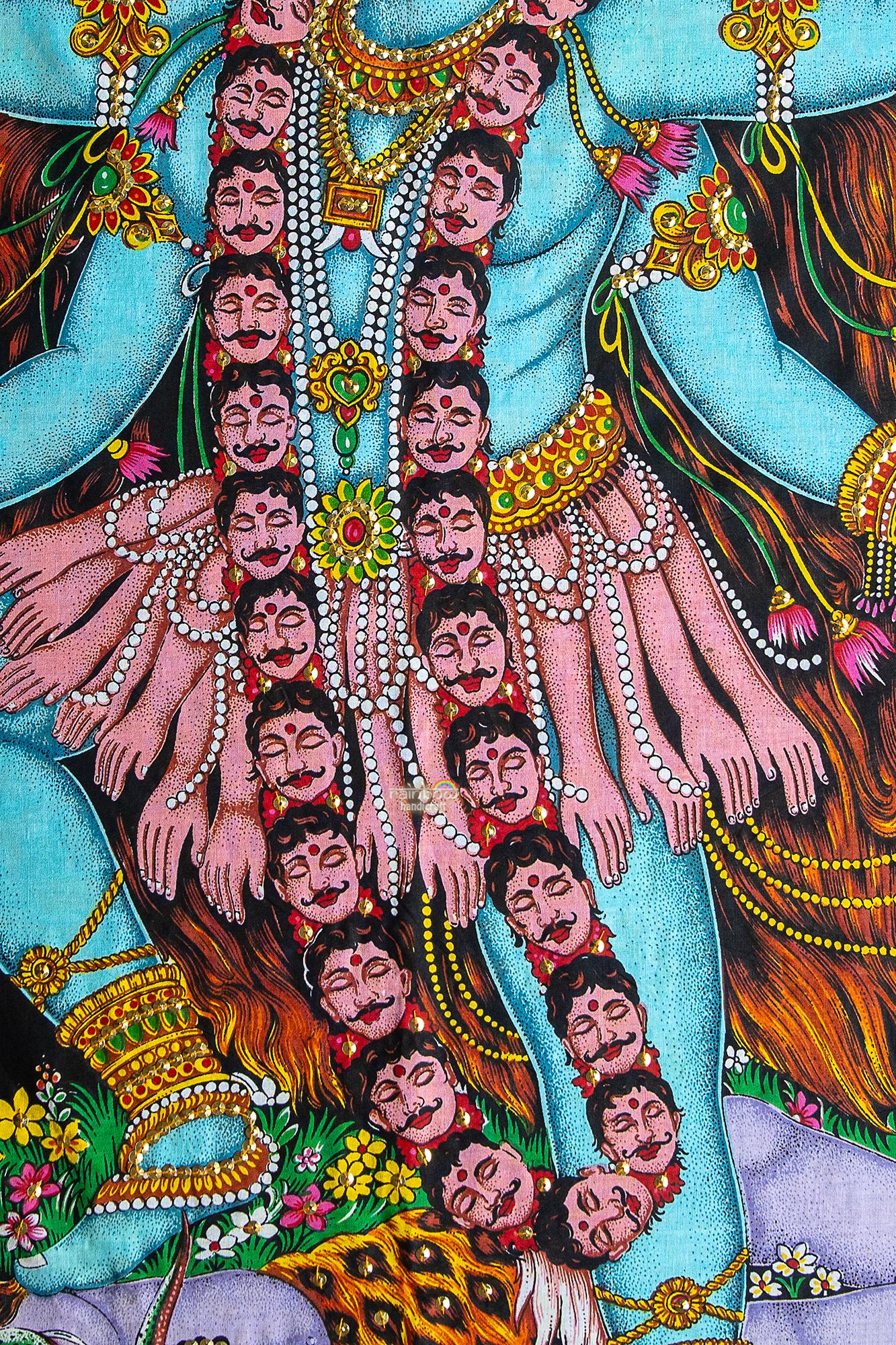 Goddess Kali Sequin Tapestry - Hindu Shiva Cotton Wall Hanging, Boho Spiritual Decor (78x104 Cm