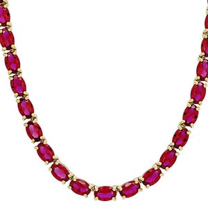Labor erstellt Rubin 18k Gelbgold über Sterling Silber Tennis Halskette, Rubin Oval Halskette, Brithstone Halskette, Geburtstagsgeschenk, Geschenk für sie