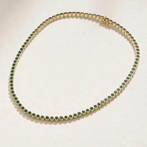 Emerald bezel set tennis necklace plated, Natural emerald Emerald tennis necklace gold Plated| Real emerald tennis necklace gold plated