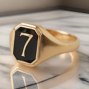 Custom Number Ring, Black Enamel Number Ring, Number Jewelry, Anniversary Date Ring, Wedding Date Ring, Personalized Ring, Birthday gift Her