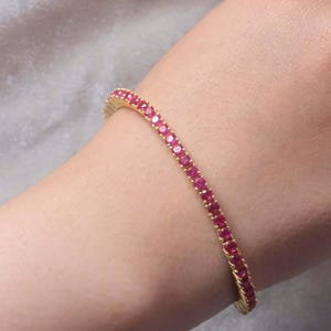 Handmade Ruby Tennis Bracelet: Gold Plated Sterling Silver, Dainty Minimalist Style