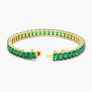 Bracelet en argent 925 avec émeraudes de laboratoire, bracelet de tennis, bracelet de tennis en plaqué or 14 carats, bijoux de mariée, bracelet de demoiselle d&#39;honneur, cadeau petite amie