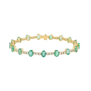 925 Silver Oval Emerald With Topaz Tennis Bracelet Gold Wedding Bracelet Green Jewelery Anniversary Gift For Mom Women, Summer Wear