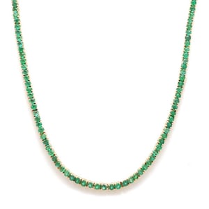 925 Silver Lab Emerald Tennis Necklace: Yellow Gold Finish