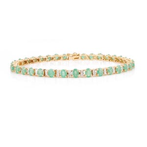 925 Silver Oval Emerald With Topaz Tennis Bracelet Gold Wedding Bracelet Green Jewelery Anniversary Gift For Mom Women, Summer Wear
