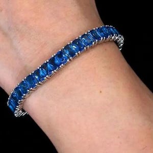 925 Silver Lab Created Sapphire Tennis Bracelet: Bridal Jewelry