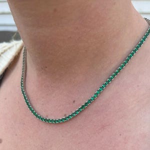 925 Silver Lab Emerald Round Tennis Necklace,Yellow Gold Emerald Tennis Necklace,Emerald Color Necklace,Handmade Necklace Vintage Gift for