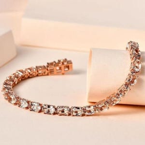 18K morganite Tennis Bracelet, Genuine Morganite 14k Gold Vermeil Over Sterling Silver Bracelet, Morganite Oval Cut Bracelet Tennis Bracelet
