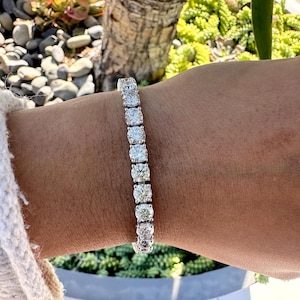 Sterling Silber Diamant Tennis Armband: Round Prong Style, handgefertigt