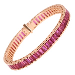 925 Silver Gold Plated Ruby Tennis Bracelet: Dainty Minimalist Style