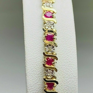 14K Runde Rubin mit Saphir Tennis Armband Silber Gold Jahrestag Geschenk Antike Armband Rubin Stein Armband für sie Frauen Hochzeitsgeschenk