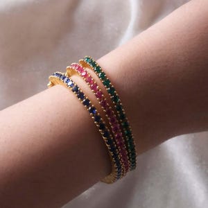 925 Silver Lab Ruby Thin Tennis Bracelet, Gold plated Lab Ruby Bracelet, Birthstone Bracelet, Thin Tennis Bracelet, Bracelet Gift her