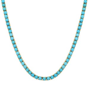 925 Silver Lab Turquoise and White CZ Tennis Necklace in Gold family Necklace For Mom,Grandma Gift, Initial Necklace, pregnancy gift for her