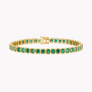 Lab Emerald Tennis Bracelet: Sterling Silver Gold Plated Bridal Jewelry