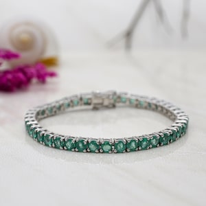 Lab Emerald Tennis Bracelet: 18k White Gold, Dainty Gemstone Bracelet