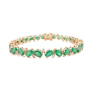 925 Silver Oval Emerald With Topaz Tennis Bracelet Gold Wedding Bracelet Green Jewelery Anniversary Gift For Mom Women, Summer Wear