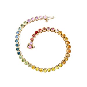 925er Silber Rainbow Lab Sapphire Tennisarmband, Silber Regenbogen Saphir Tennisarmband, Ombre Armband für Frauen Valentine Geschenk für sie