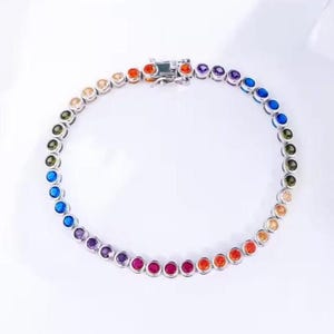 Rundschliff Lünette Set Multi Edelstein Tennis Armband In 925 Sterling Silber Braut Tennis Armband Jubiläum Geschenk Einzigartiges Armband für Geschenk