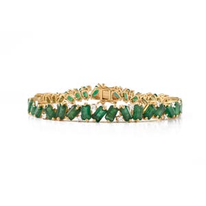 925 Silver Baguette Emerald With Topaz Tennis Bracelet Gold Wedding Bracelet Green Jewelery Anniversary Gift For Mom Women, Summer Wear