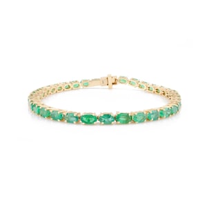 925 Silver Oval Emerald Tennis Bracelet Gold Wedding Bracelet Green Jewelery Anniversary Gift For Mom Women, Summer Wear