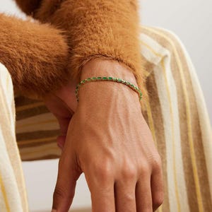 Emerald Baguette Tennis Bracelet: 925 Silver, 14k Gold Plated, Bridal Jewelry