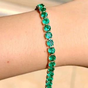 925 Silver Emerald Tennis Bracelet Gold Wedding Bracelet Green Emerald Anniversary Gift For Mom Women, Summer Wear Gift For Her