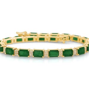 Emerald Octagon Tennis Bracelet: 925 Silver, 14k Gold Plated Bridal Jewelry