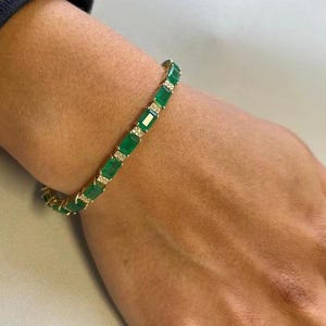 925 Silver Created Lab Emerald Bracelet,Tennis Bracelet,14k Gold Plated Tennis Bracelet,Bridal Jewelry,Bridesmaid Bracelet,Gift Girlfriend
