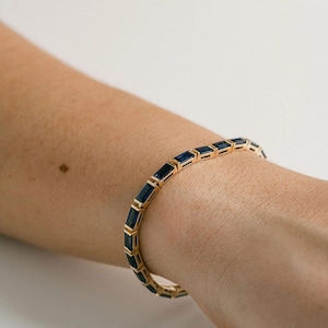 Blue Sapphire Baguette Tennis Bracelet: 925 Sterling Silver, Handmade