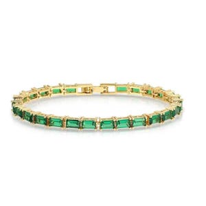 Bracelet en argent 925 avec émeraudes de laboratoire, bracelet de tennis, bracelet de tennis en plaqué or 14 carats, bijoux de mariée, bracelet de demoiselle d&#39;honneur, cadeau petite amie