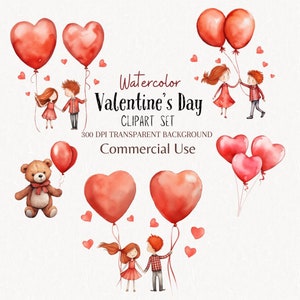 Aquarela Dia dos Namorados Clipart. Ilustrações de casal fofo. Casal com balões. clipart de casal romântico. Uso comercial. VAGEM Clipart