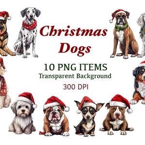 Clipart de chien de Noël - Chiots de chien mignons - Sublimation de chien - Pitbull Yorkie Bulldog Graphics - Cadeau des amoureux des chiens