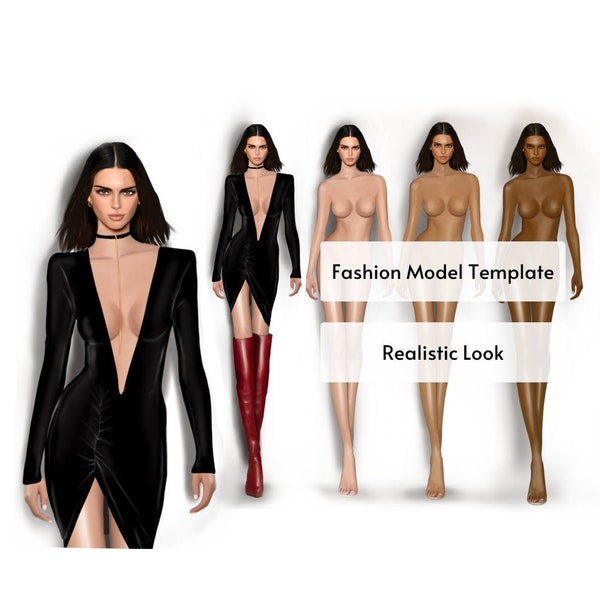 Realistic Fashion Model Template, 9-Head Fashion Figure, Female Illustration, Procreate Model Croquis, Female Fashion Croquis Templates