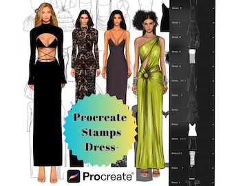 Procreate Stamps Dress, Procreate Brushes, Fashion Stamps, Dress Brushes for Designers, Brushes Female Clothes, Female Dresses AI
