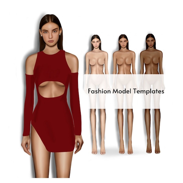 Fashion Figure Templates, 3 Different Skin Tones, Female Croquis, Realistic Fashion Illustration, Procreate Figure Template