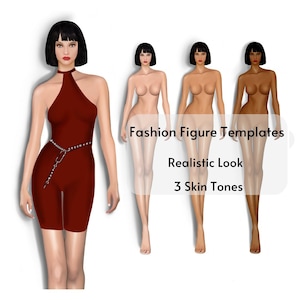 Fashion Figure Templates, 3 Skin Colors, Female Croquis for Fashion Designs, Realistic Fashion Illustration, Procreate Figure Template