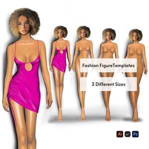 Fashion Figure Templates, 3 Different Body Size, Plus Size Fashion Figure, Female Fashion Croquis, Realistic Illustration