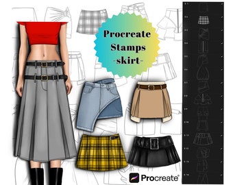 Procreate Stamps Skirts, Procreate Brushes, Fashion Stamps, Skirt Brushes for Designers, Brushes Fashion Skirts, Clothing Stamps