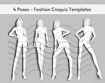 Female Fashion Croquis, 4 Poses Figure Templates, Designer Croquis