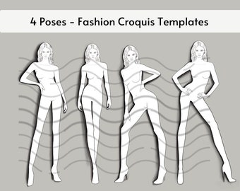 Female Fashion Croquis, 4 Poses Figure Templates, Designer Croquis, Line Fashion Figures, Procreate Croquis, Female Model Poses