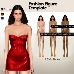 Realistic Fashion Figure, 9-Head Fashion Template, Procreate Female Illustration, Colored Model Croquis, Procreate Fashion Croquis
