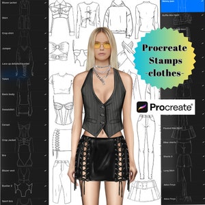 Procreate スタンプ 服、Procreate ブラシ、ファッション スタンプ、デザイナー向け女性服スタンプ、女性トップス ブラシ、女性ボトムス ブラシ