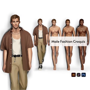 Male Fashion Croquis Templates, Male Fashion Figure, Realistic Male Illustration, Procreate Fashion Croquis, Male Figure for Designers