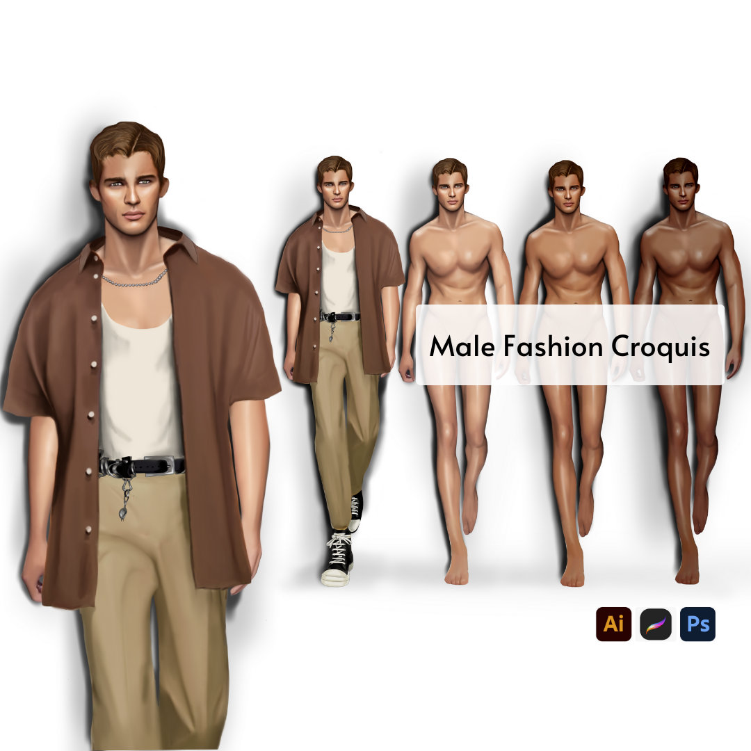 Male Fashion Croquis Templates, Male Fashion Figure, Realistic Male ...