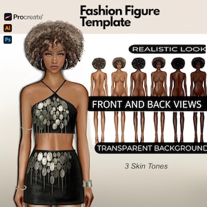 Fashion Figure Templates, Front and Back Views, 3 Different Skin Tones, Female Croquis, Realistic Fashion Illustration, Procreate Figure