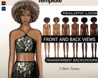 Fashion Figure Templates, Front and Back Views, 3 Different Skin Tones, Female Croquis, Realistic Fashion Illustration, Procreate Figure