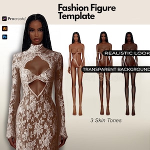 Realistic Black Fashion Figure, 9-Head Fashion Template, Procreate Female Illustration, Colored Model Croquis, Procreate Fashion Croquis