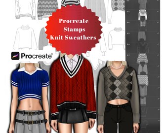 Procreate Stamps Sweathers , Stamps for Fashion Designers, 20 Sweather Stamps, Clothing Stamps, Procreate Stamps Shirts, Brushes , drawing