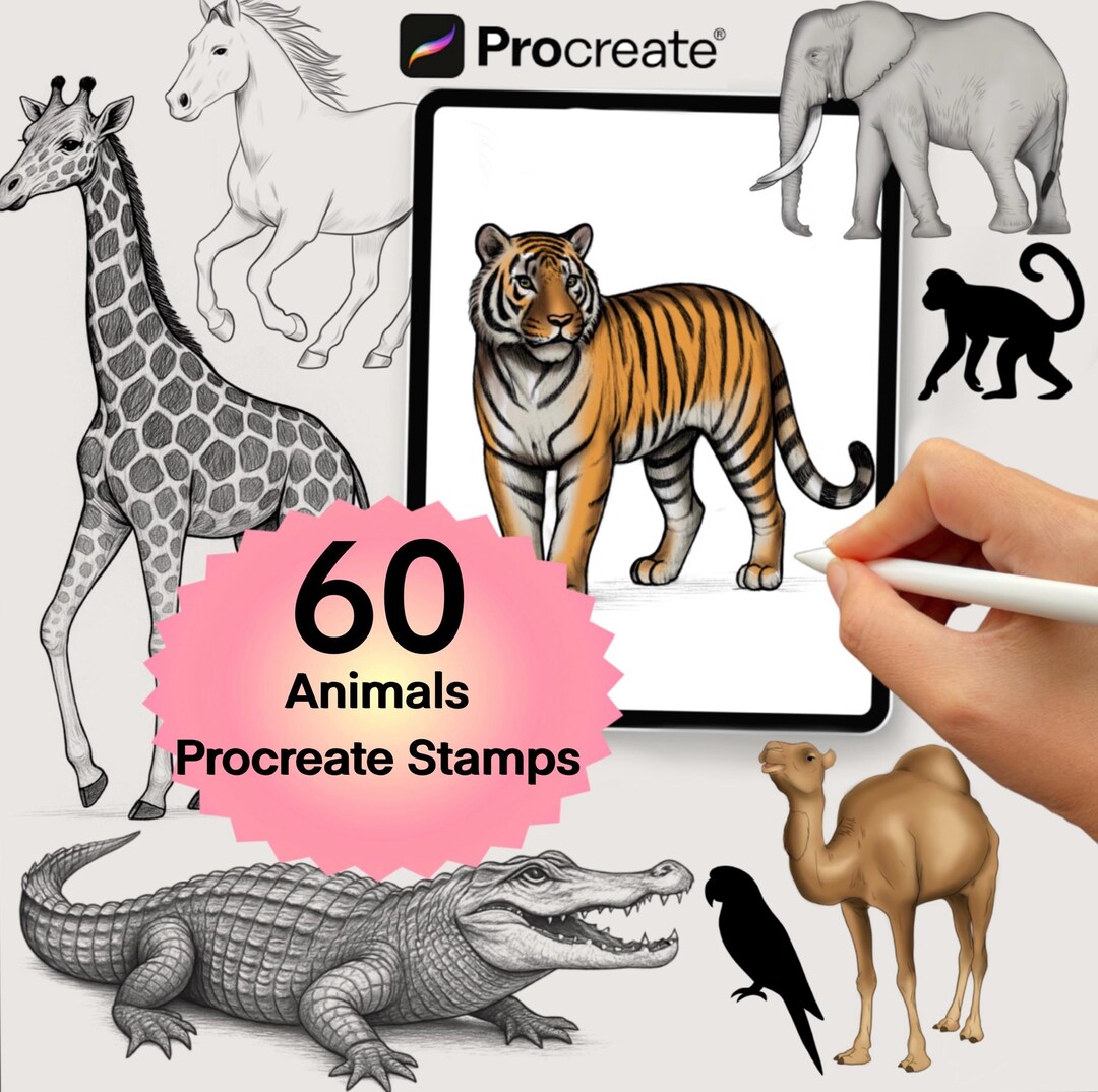 60 Animals Procreate Stamps , Procreate Brushes, Animal Brush Set ...
