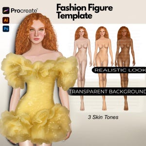 Modello di modello di moda realistico, figura femminile a 9 teste, modello di moda rosso, illustrazione di Procreate, figura di moda per designer